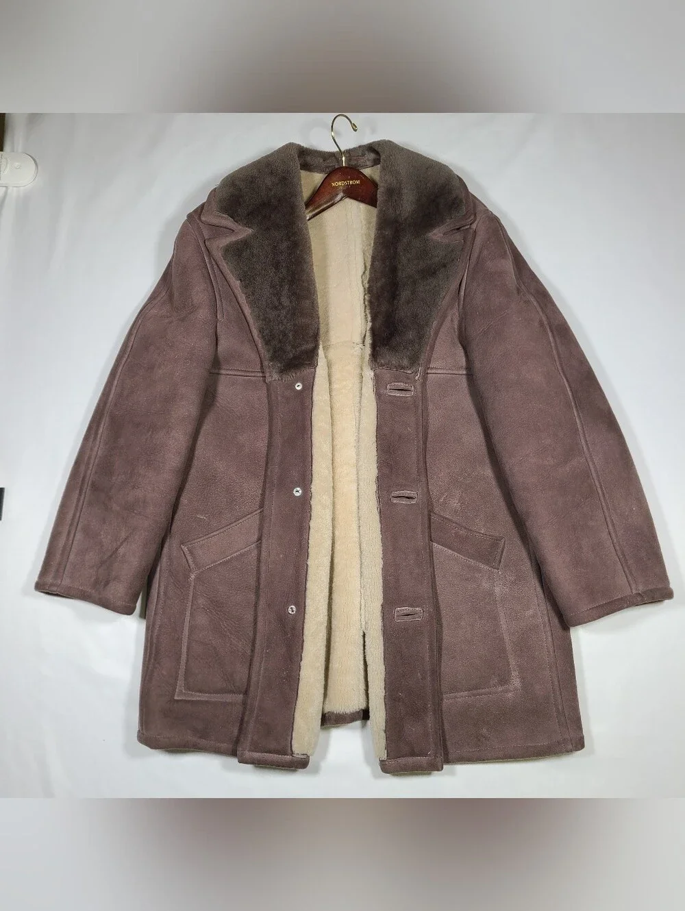 E1 Vintage 1980s Shearling Sheepskin Leather Coat Size 42 Rare